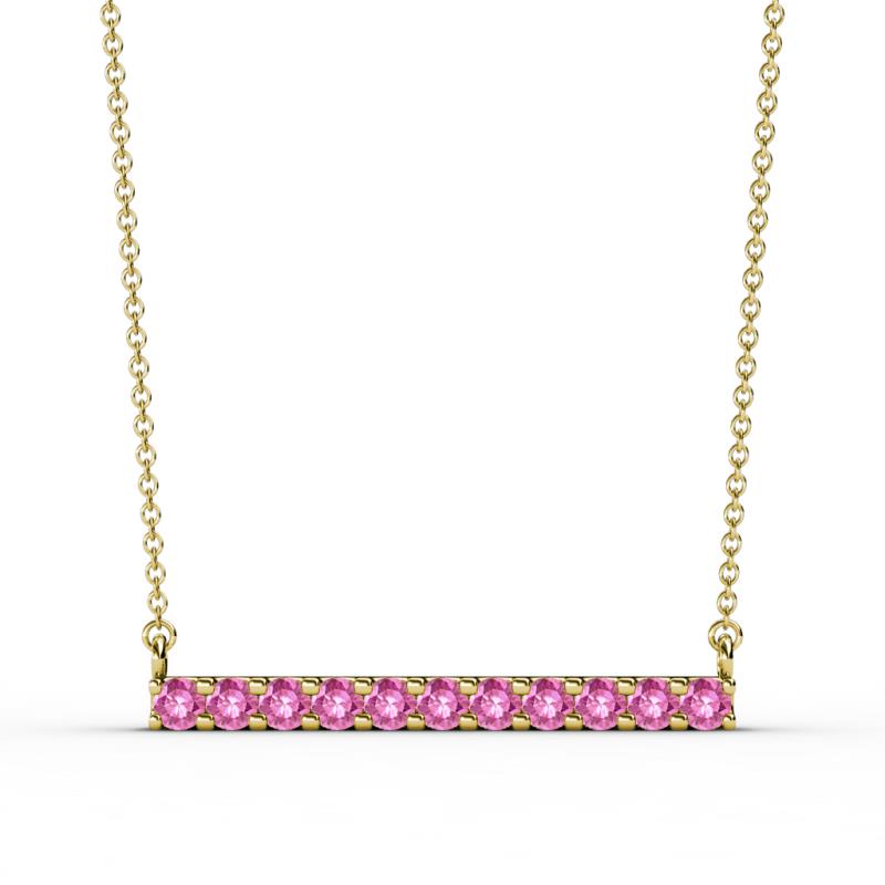 Noela 2.70 mm Round Pink Sapphire Horizontal Bar Pendant Necklace 