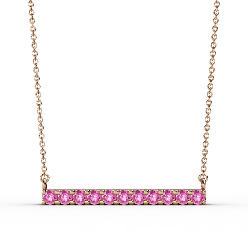Noela 2.70 mm Round Pink Sapphire Horizontal Bar Pendant Necklace 