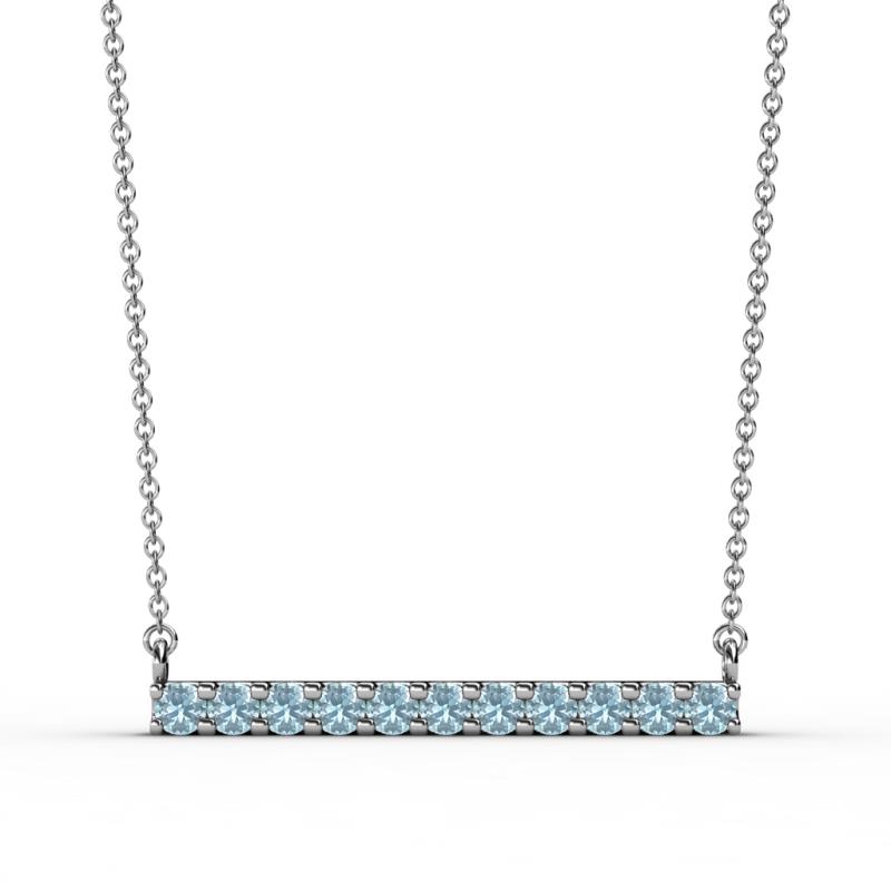Noela 2.70 mm Round Aquamarine Horizontal Bar Pendant Necklace 