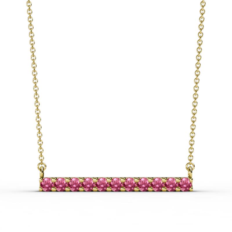 Noela 2.70 mm Round Pink Tourmaline Horizontal Bar Pendant Necklace 