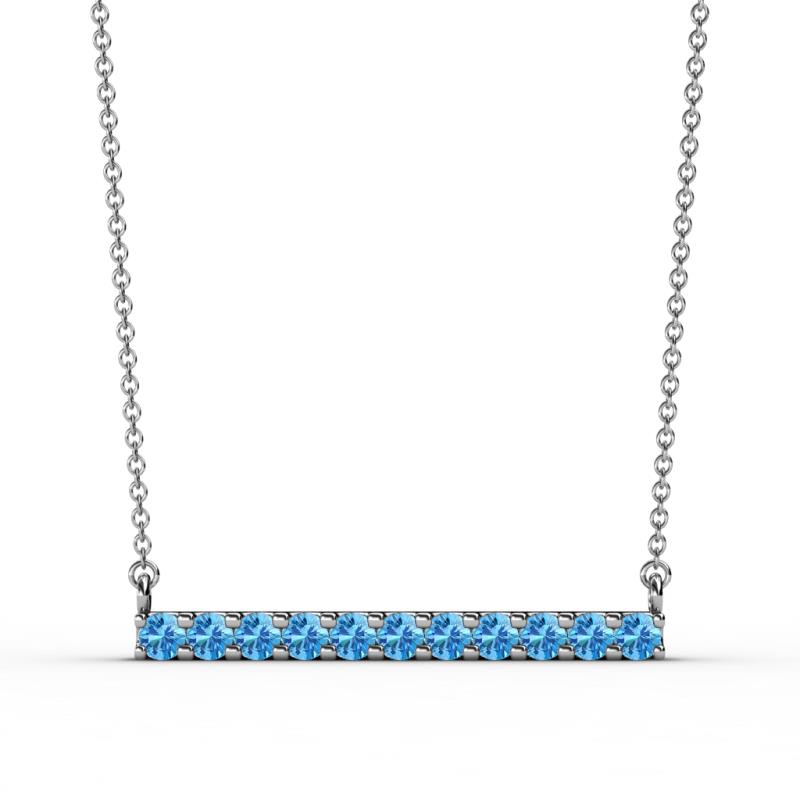 Noela 2.70 mm Round Blue Topaz Horizontal Bar Pendant Necklace 