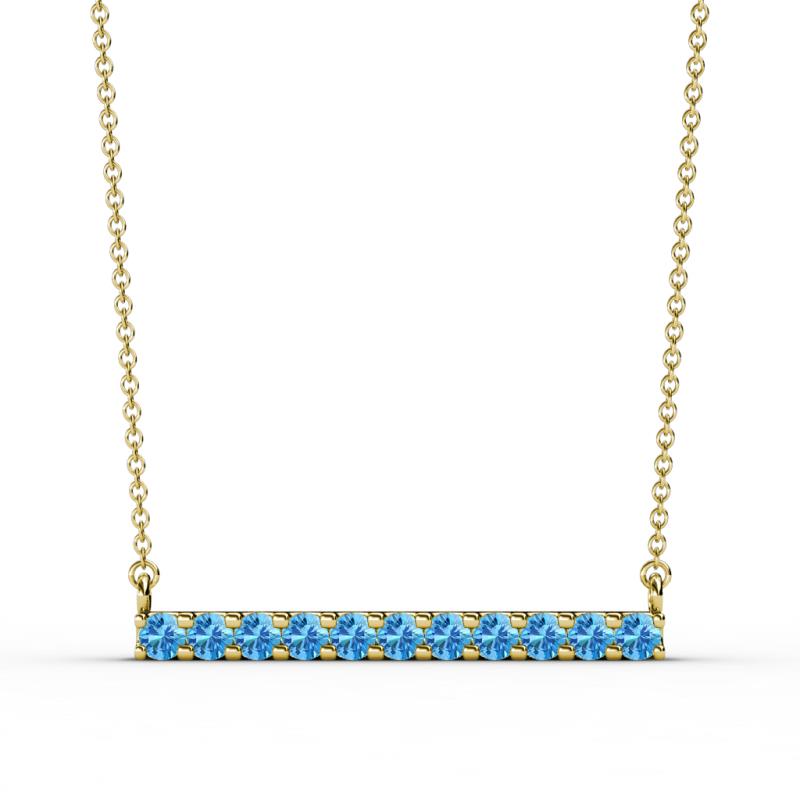 Noela 2.70 mm Round Blue Topaz Horizontal Bar Pendant Necklace 
