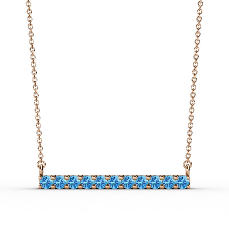 Noela 2.70 mm Round Blue Topaz Horizontal Bar Pendant Necklace 