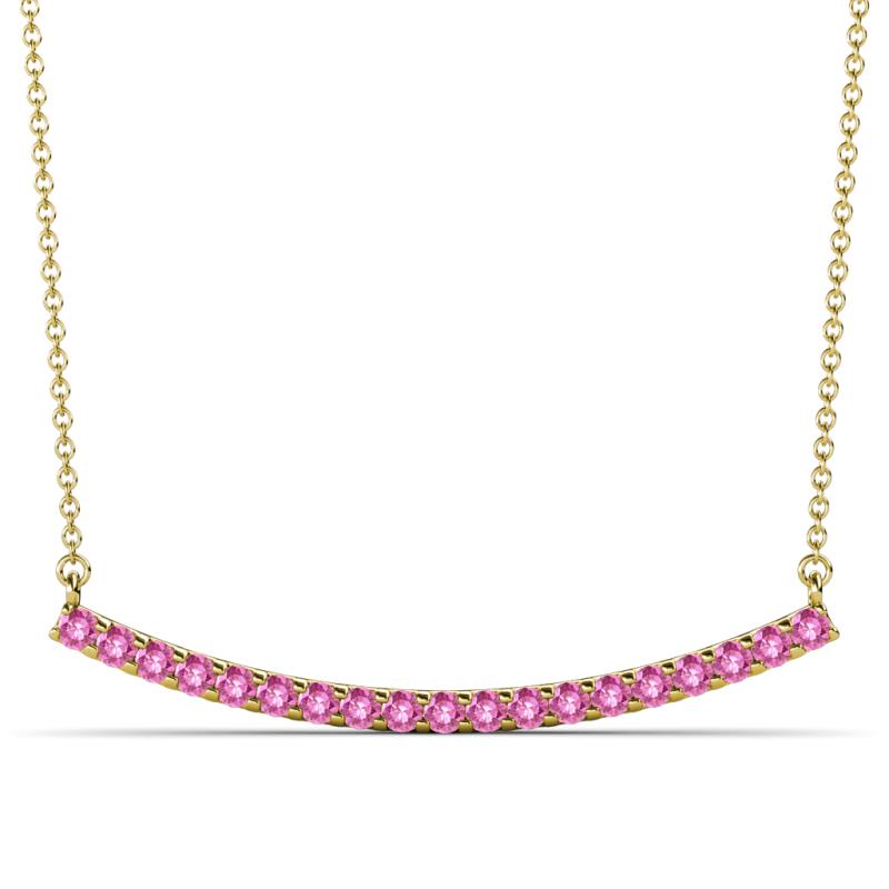Nancy 2.00 mm Round Pink Sapphire Curved Bar Pendant Necklace 