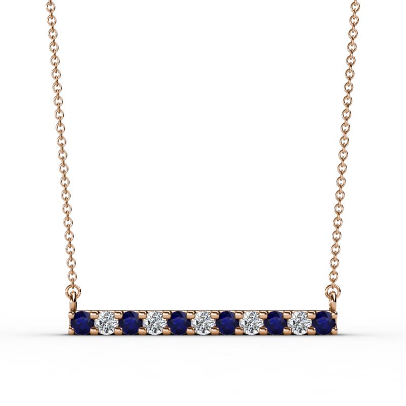 Noela 2.70 mm Round Blue Sapphire and Diamond Horizontal Bar Pendant Necklace 