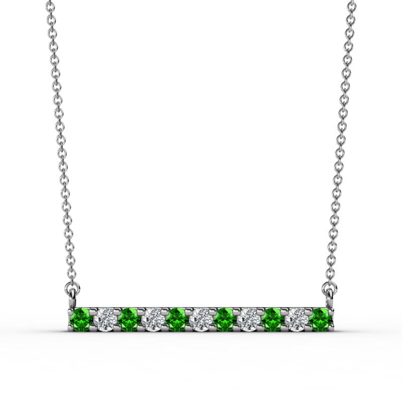 Noela 2.70 mm Round Green Garnet and Diamond Horizontal Bar Pendant Necklace 