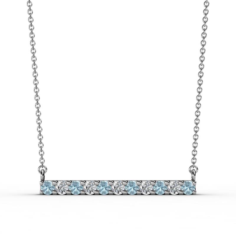 Noela 2.70 mm Round Aquamarine and Diamond Horizontal Bar Pendant Necklace 