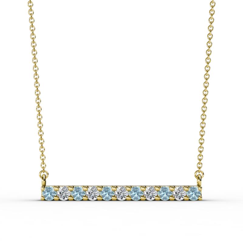 Noela 2.70 mm Round Aquamarine and Diamond Horizontal Bar Pendant Necklace 