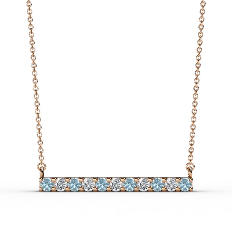 Noela 2.70 mm Round Aquamarine and Diamond Horizontal Bar Pendant Necklace 