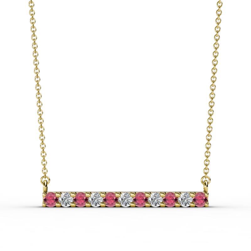 Noela 2.70 mm Round Rhodolite Garnet and Diamond Horizontal Bar Pendant Necklace 
