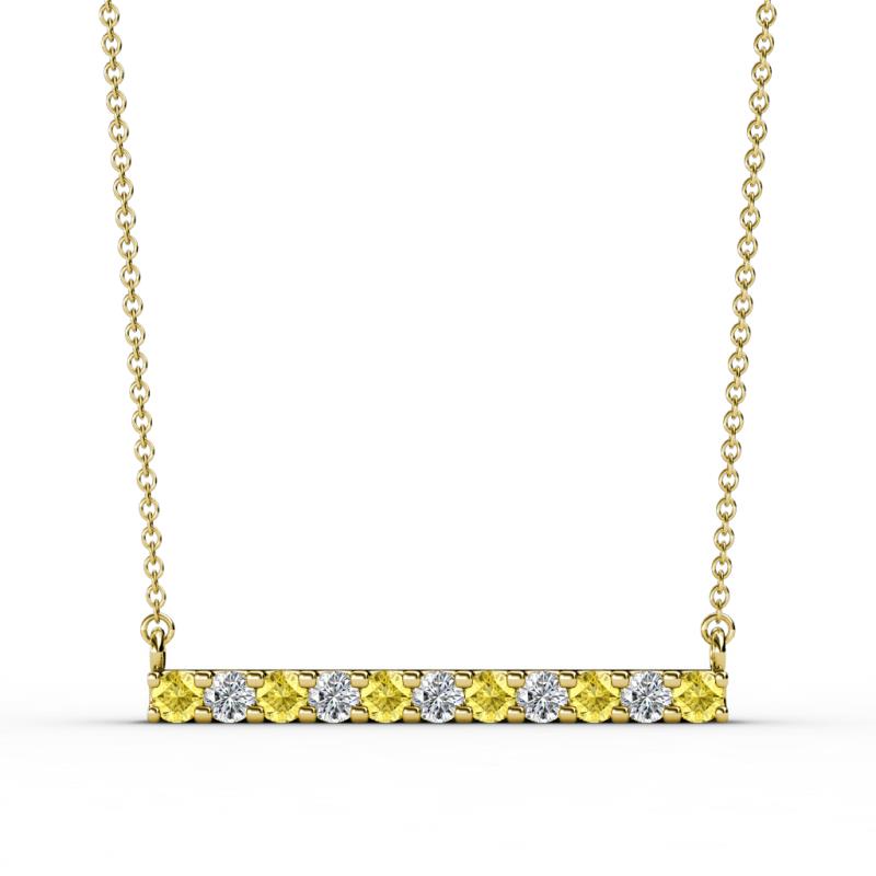 Noela 2.70 mm Round Yellow Sapphire and Diamond Horizontal Bar Pendant Necklace 