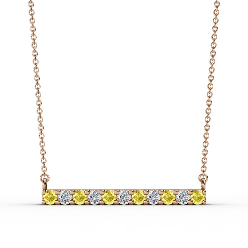 Noela 2.70 mm Round Yellow Sapphire and Diamond Horizontal Bar Pendant Necklace 