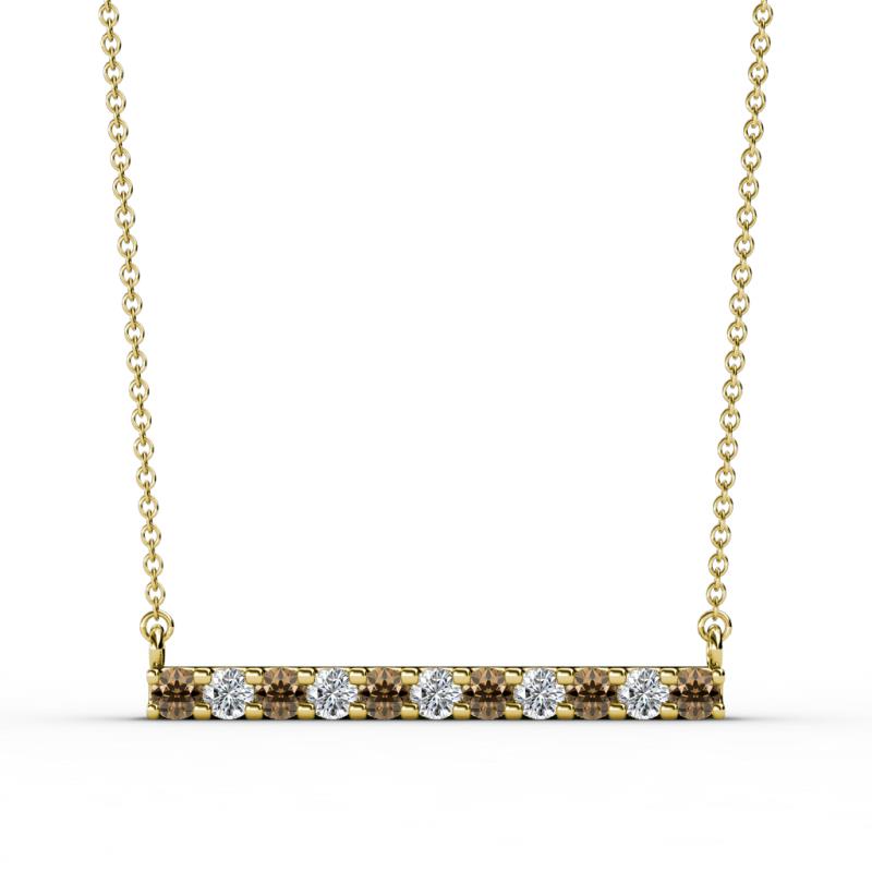 Noela 2.70 mm Round Smoky Quartz and Diamond Horizontal Bar Pendant Necklace 