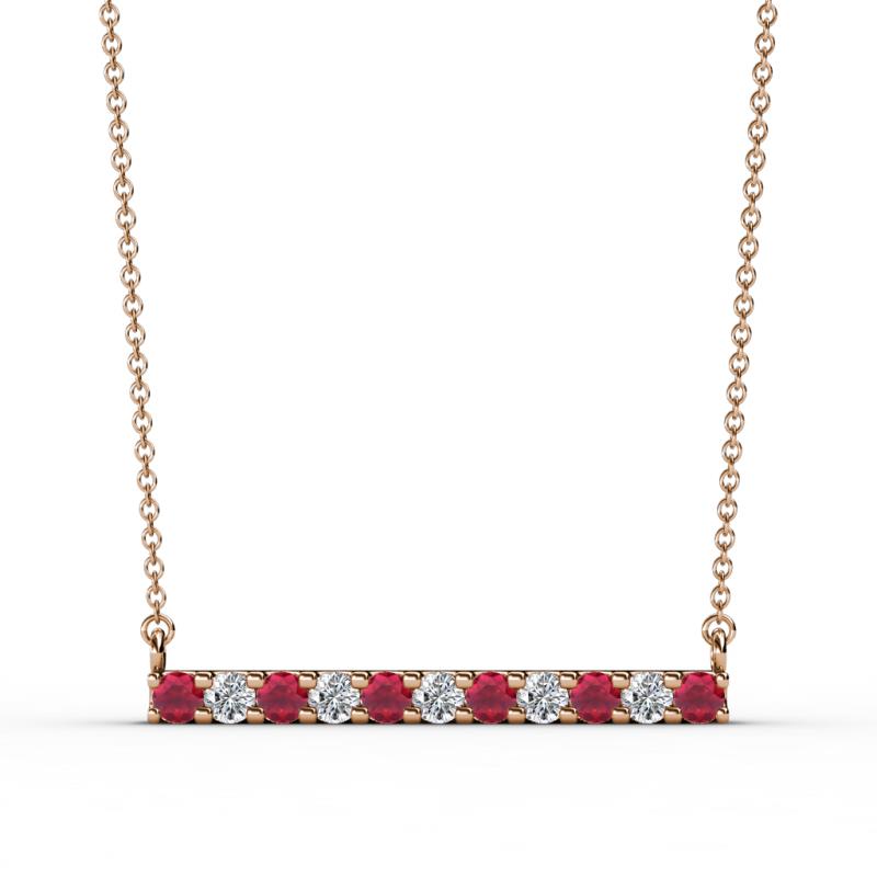 Noela 2.70 mm Round Ruby and Diamond Horizontal Bar Pendant Necklace 