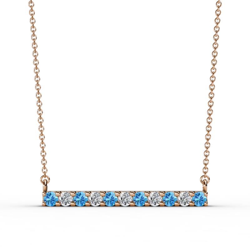 Noela 2.70 mm Round Blue Topaz and Diamond Horizontal Bar Pendant Necklace 
