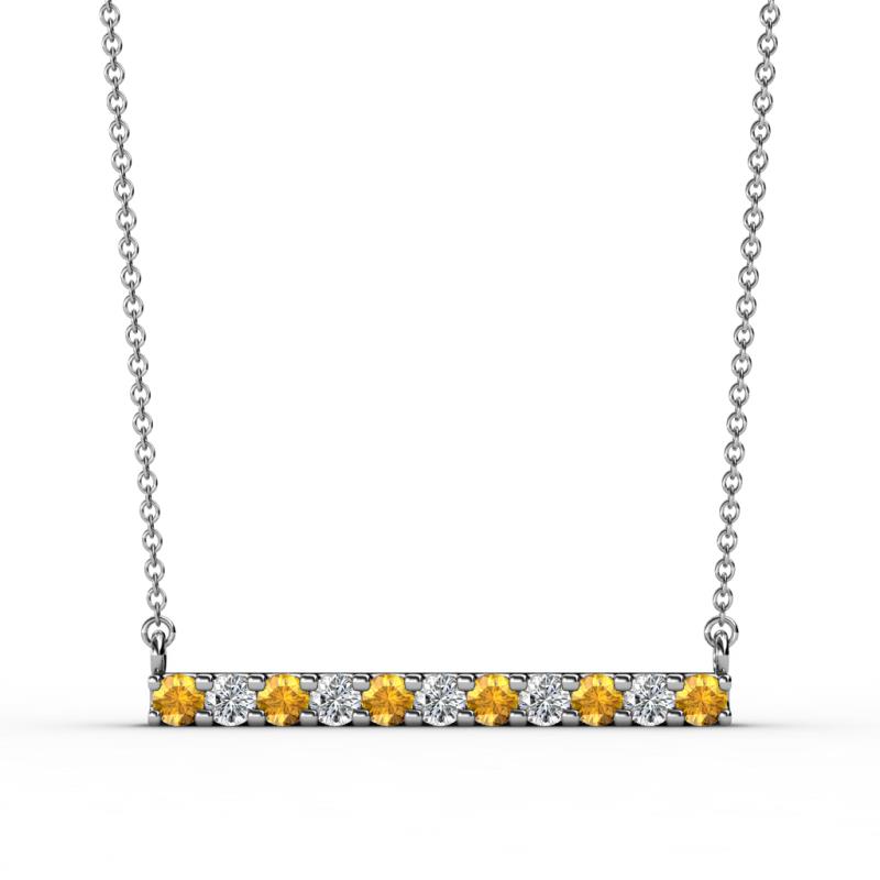 Noela 2.70 mm Round Citrine and Diamond Horizontal Bar Pendant Necklace 
