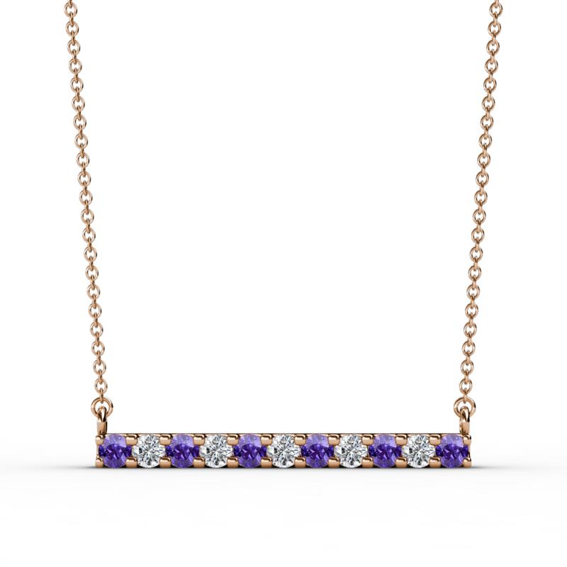 Noela 2.70 mm Round Iolite and Diamond Horizontal Bar Pendant Necklace 