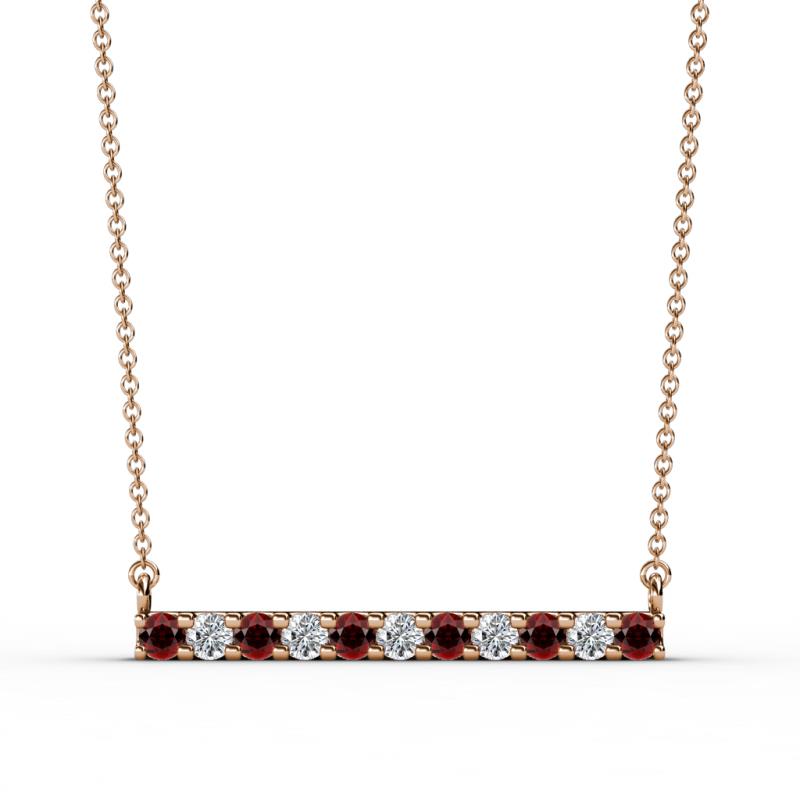 Noela 2.70 mm Round Red Garnet and Diamond Horizontal Bar Pendant Necklace 
