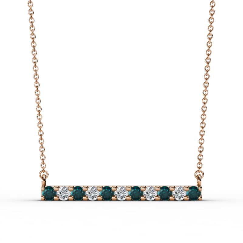 Noela 2.70 mm Round London Blue Topaz and Diamond Horizontal Bar Pendant Necklace 