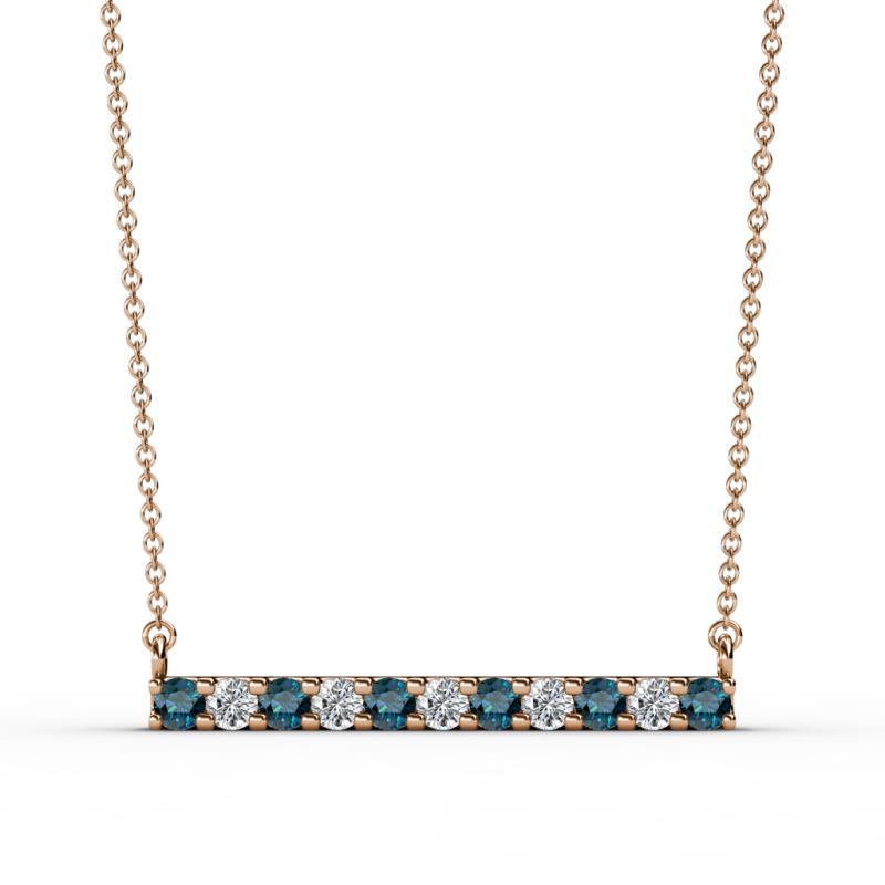 Noela 2.70 mm Round Blue and White Diamond Horizontal Bar Pendant Necklace 