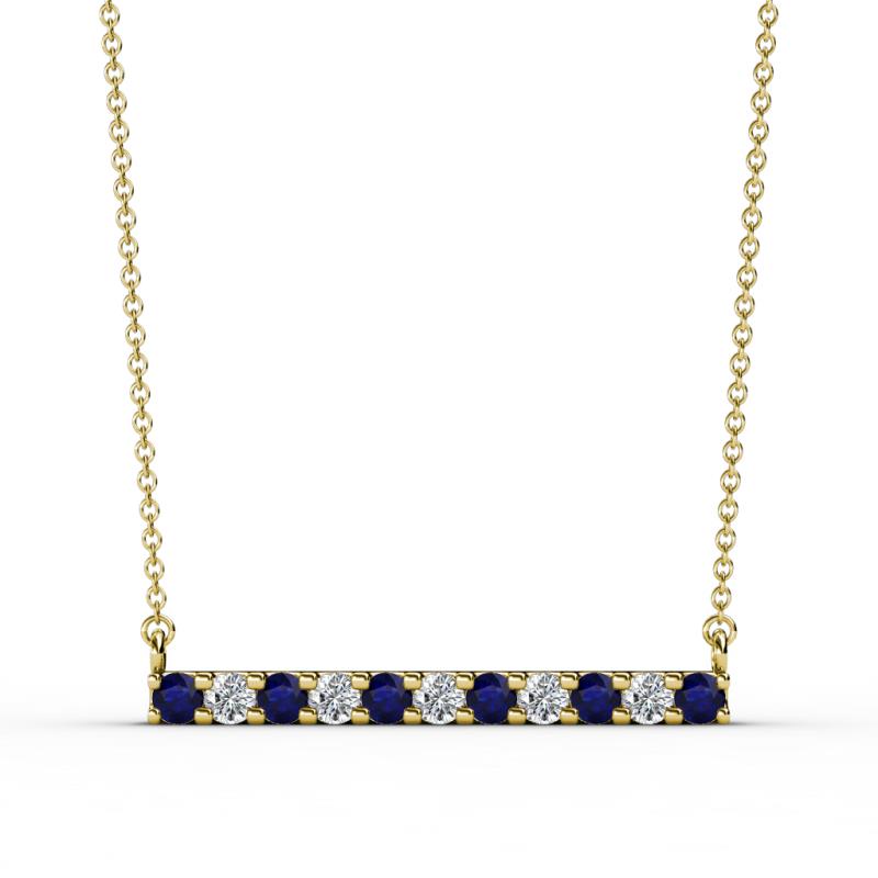 Noela 2.70 mm Round Blue Sapphire and Lab Grown Diamond Horizontal Bar Pendant Necklace 