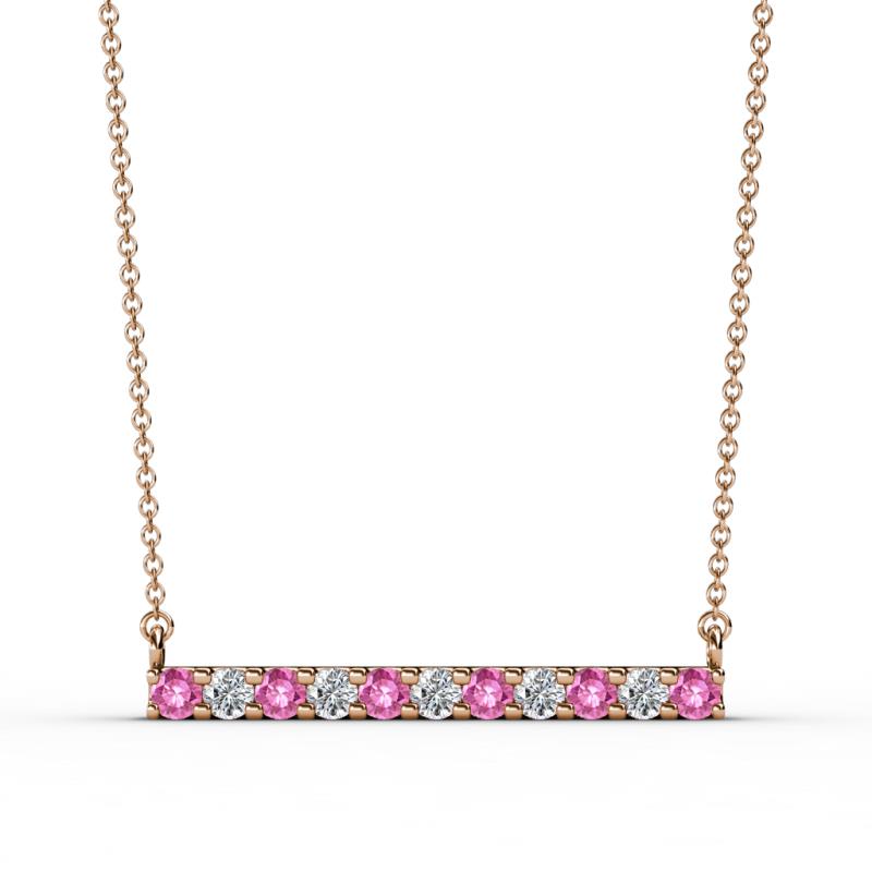 Noela 2.70 mm Round Pink Sapphire and Lab Grown Diamond Horizontal Bar Pendant Necklace 