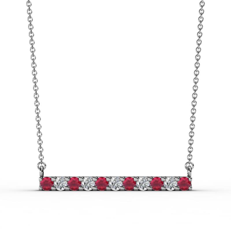 Noela 2.70 mm Round Ruby and Lab Grown Diamond Horizontal Bar Pendant Necklace 