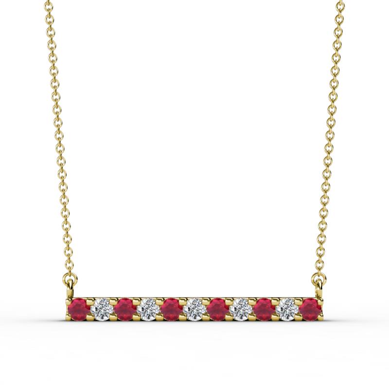 Noela 2.70 mm Round Ruby and Lab Grown Diamond Horizontal Bar Pendant Necklace 