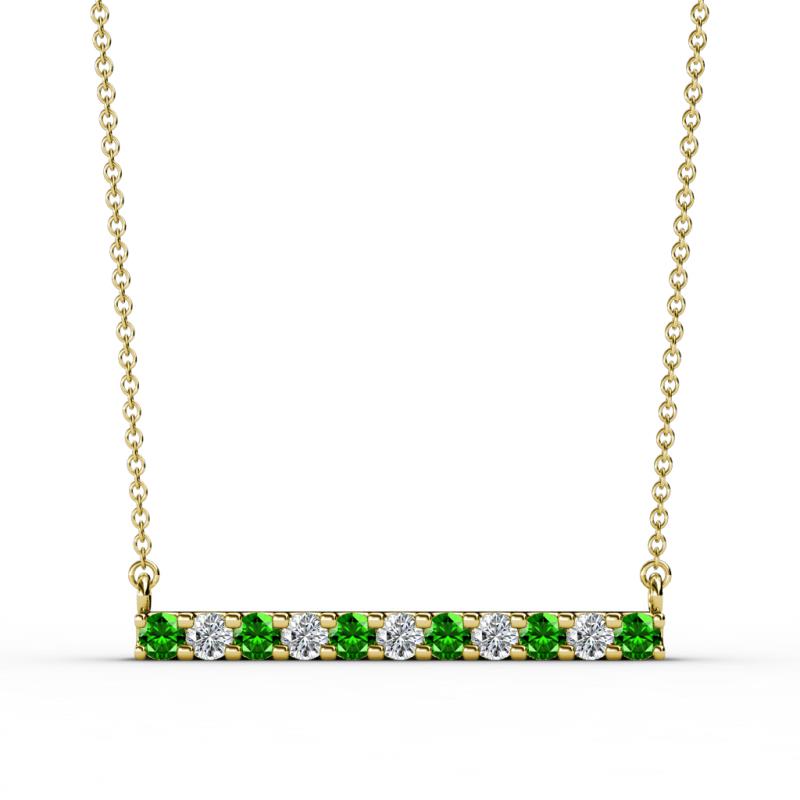 Noela 2.70 mm Round Green Garnet and Lab Grown Diamond Horizontal Bar Pendant Necklace 