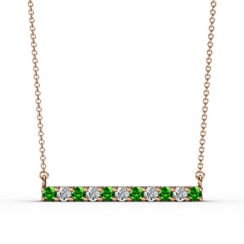 Noela 2.70 mm Round Green Garnet and Lab Grown Diamond Horizontal Bar Pendant Necklace 