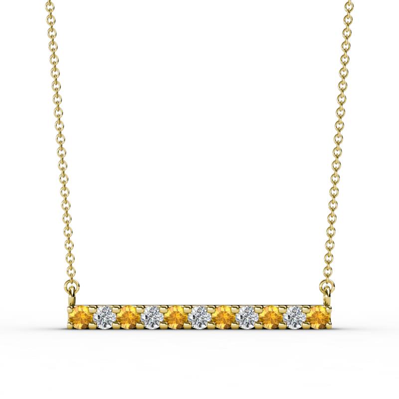 Noela 2.70 mm Round Citrine and Lab Grown Diamond Horizontal Bar Pendant Necklace 