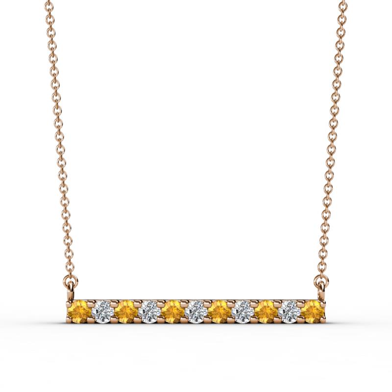 Noela 2.70 mm Round Citrine and Lab Grown Diamond Horizontal Bar Pendant Necklace 