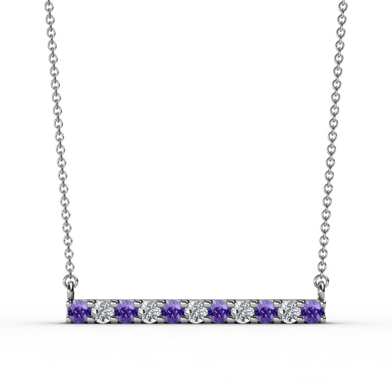 Noela 2.70 mm Round Iolite and Lab Grown Diamond Horizontal Bar Pendant Necklace 