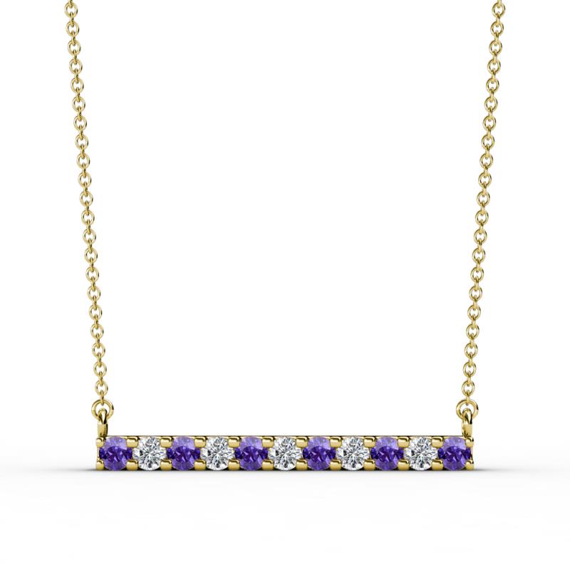 Noela 2.70 mm Round Iolite and Lab Grown Diamond Horizontal Bar Pendant Necklace 