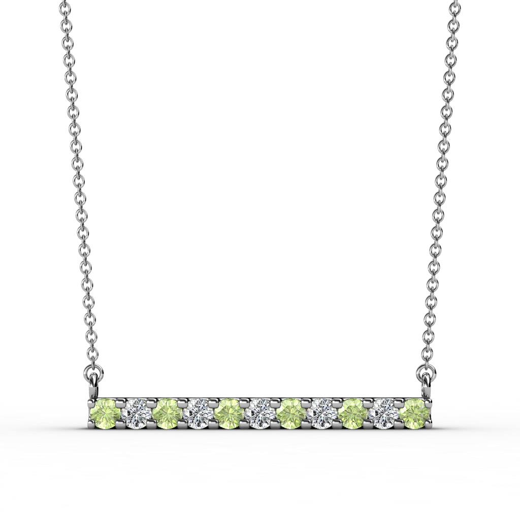Noela 2.70 mm Round Peridot and Lab Grown Diamond Horizontal Bar Pendant Necklace 