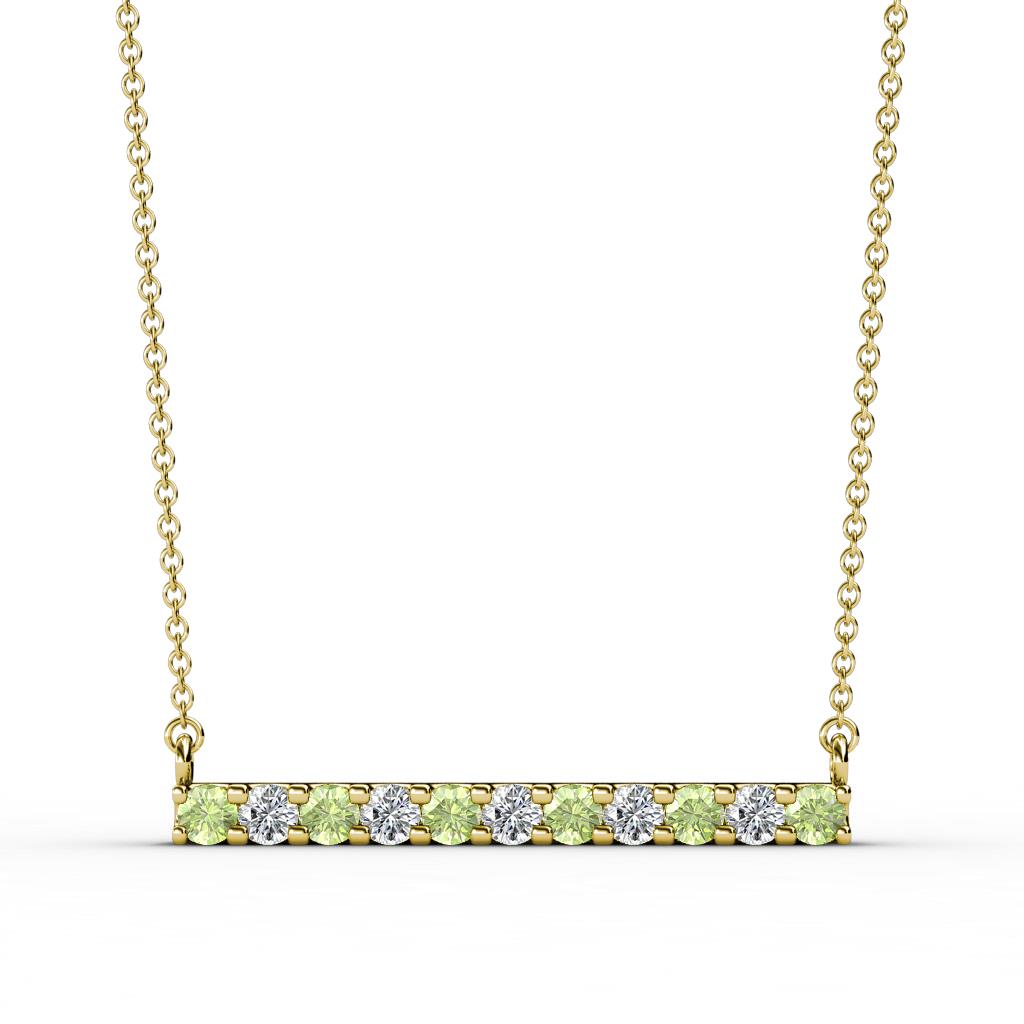 Noela 2.70 mm Round Peridot and Lab Grown Diamond Horizontal Bar Pendant Necklace 