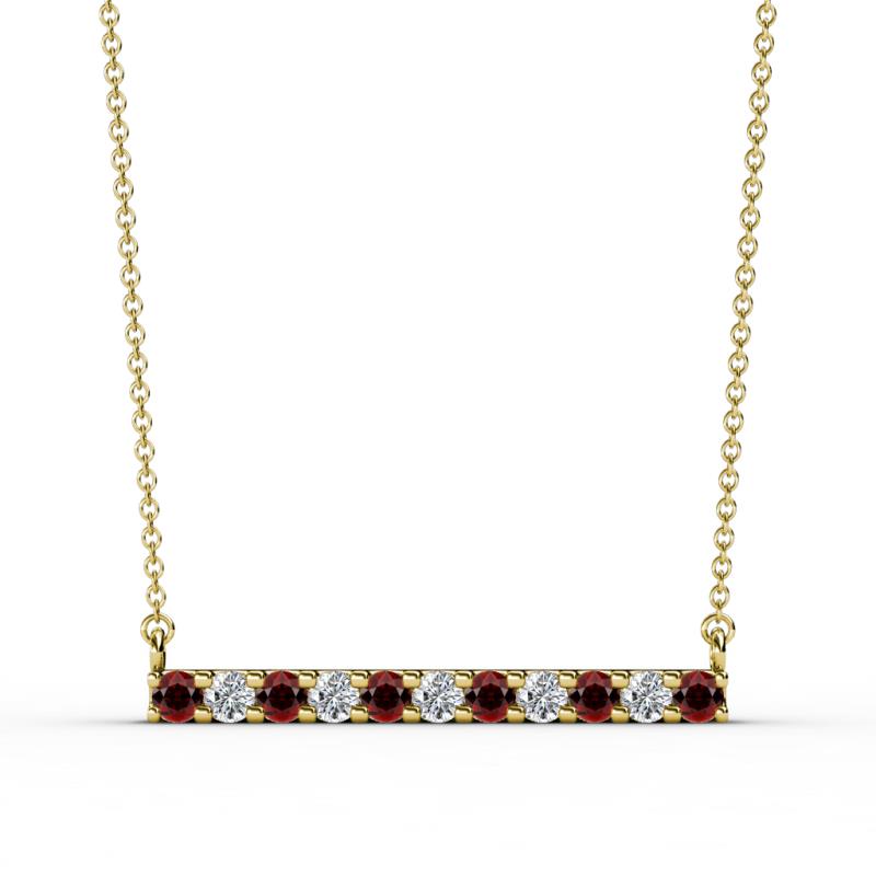 Noela 2.70 mm Round Red Garnet and Lab Grown Diamond Horizontal Bar Pendant Necklace 
