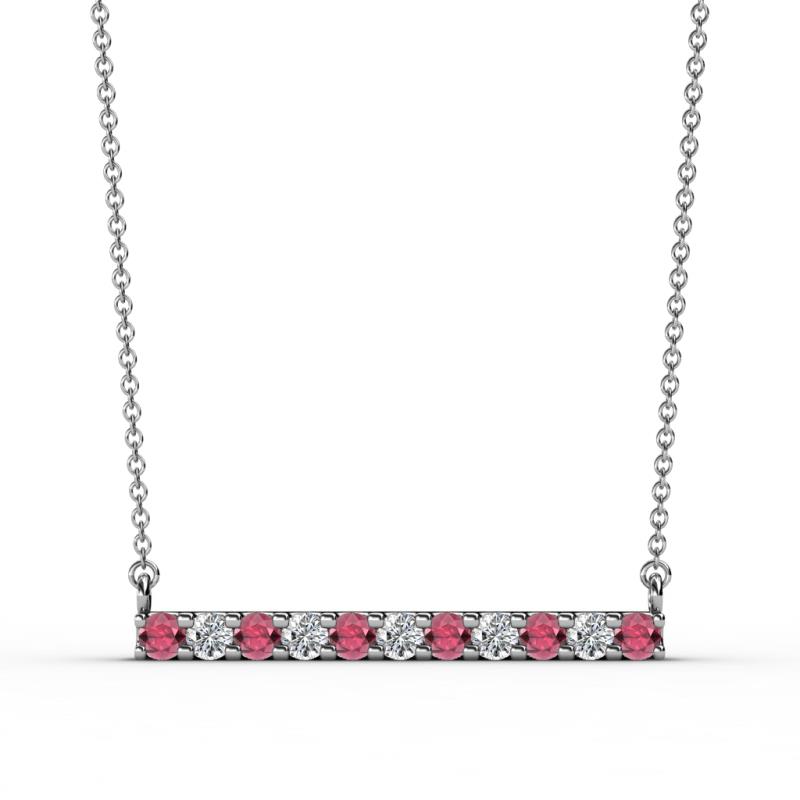 Noela 2.70 mm Round Rhodolite Garnet and Lab Grown Diamond Horizontal Bar Pendant Necklace 