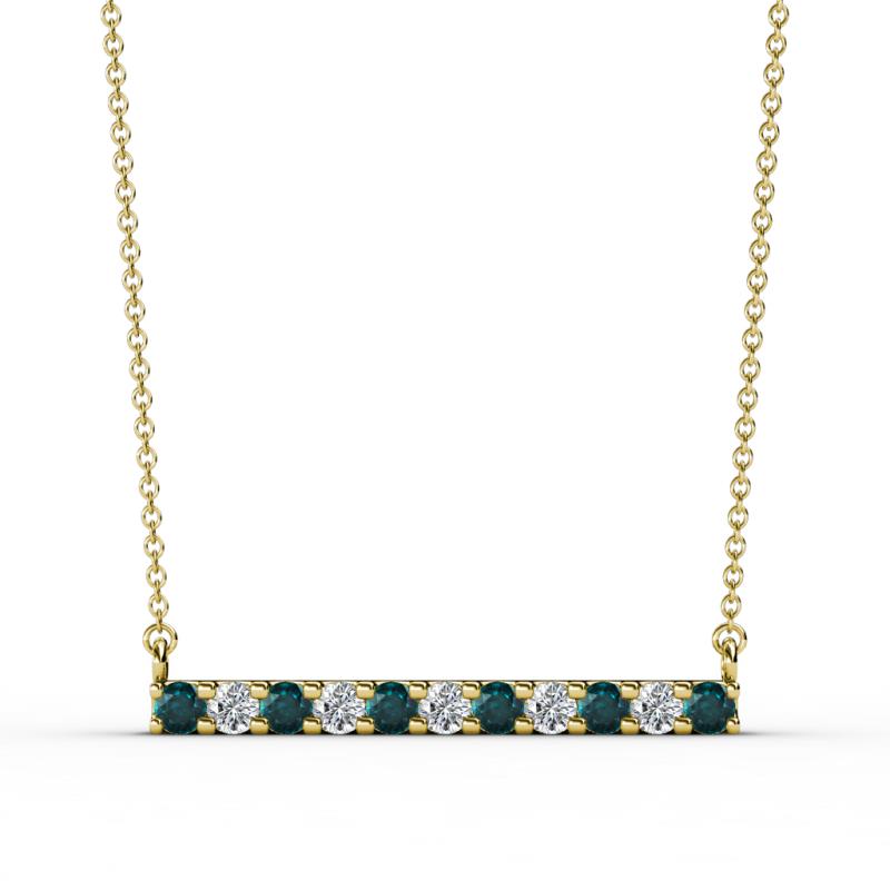 Noela 2.70 mm Round London Blue Topaz and Lab Grown Diamond Horizontal Bar Pendant Necklace 