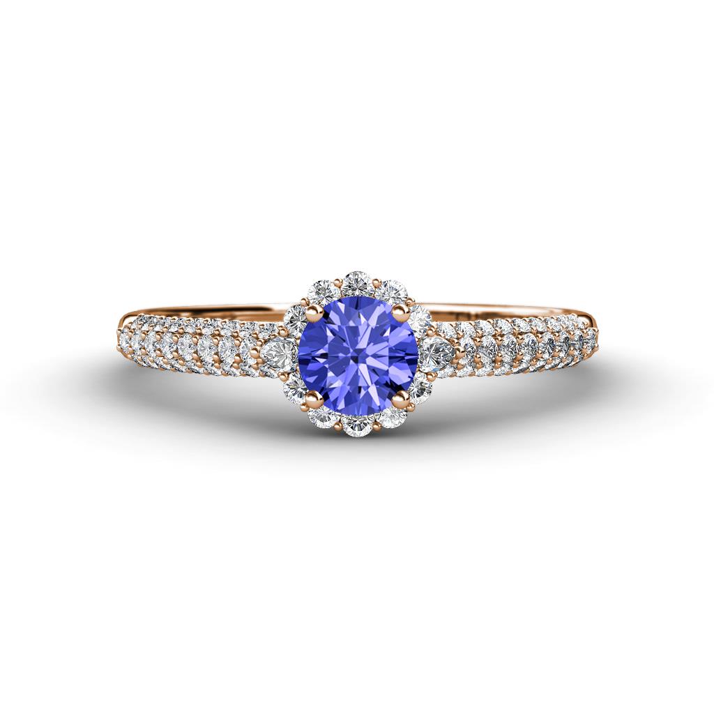 Christy Classic Round Tanzanite and Diamond 3 Row Shank Halo Engagement Ring 