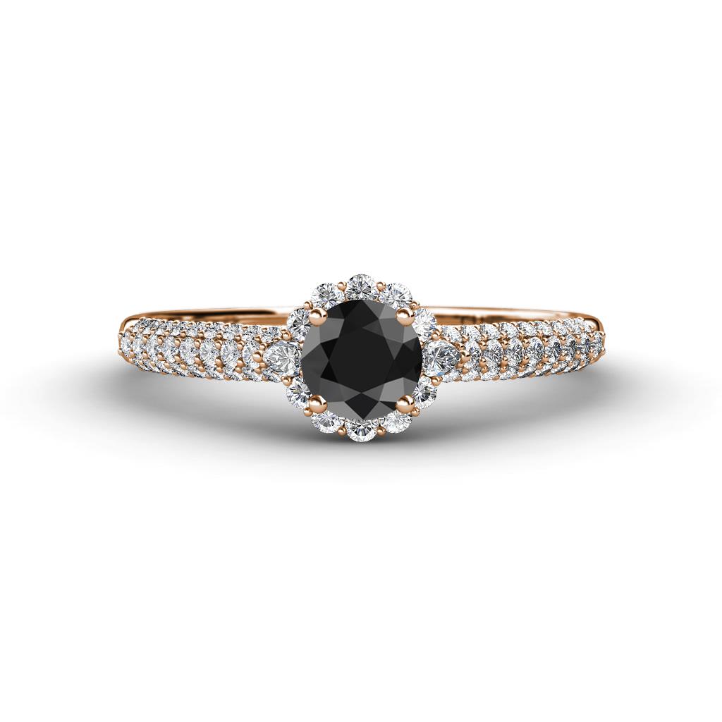 Christy Classic Round Black and White Diamond 3 Row Shank Halo Engagement Ring 