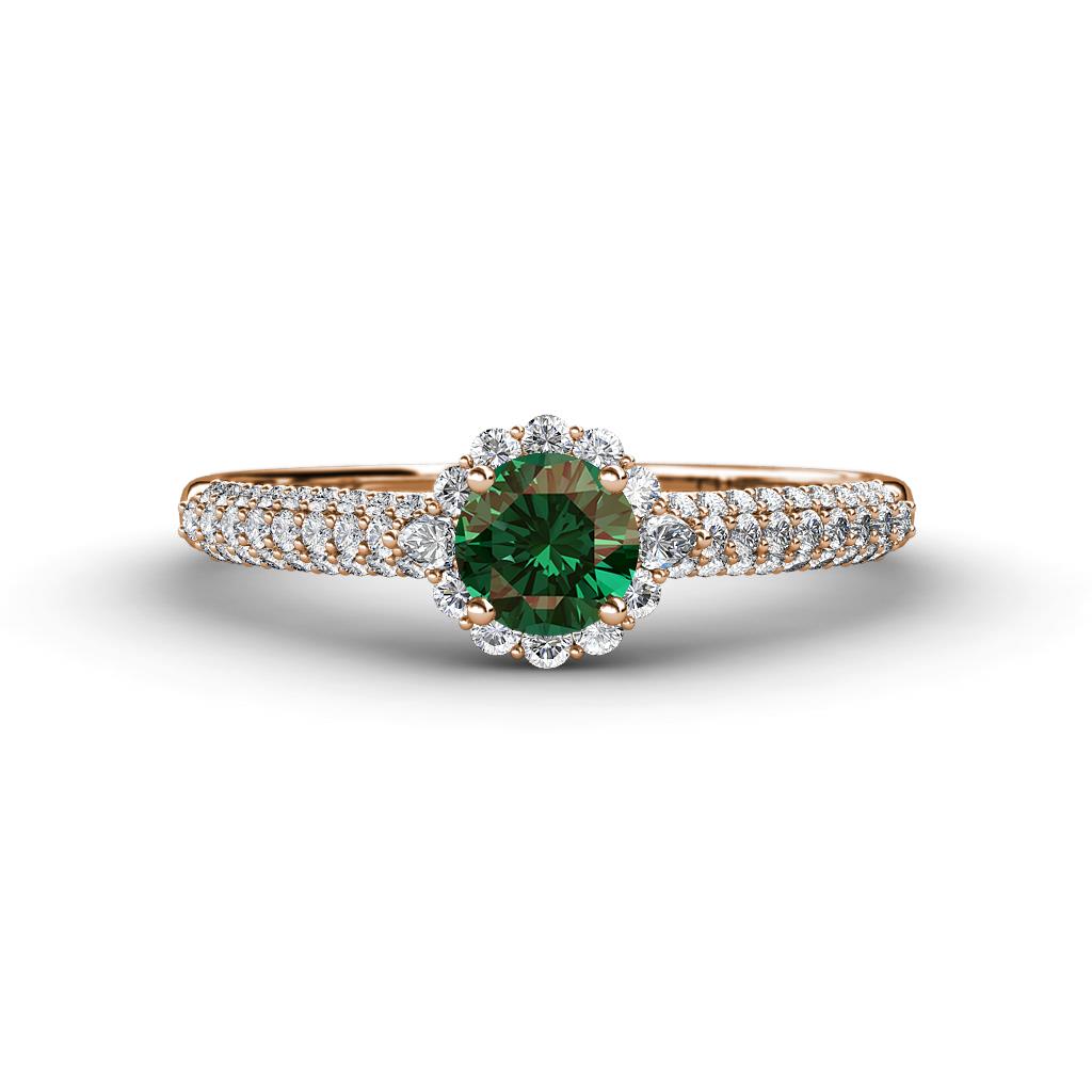 Christy Classic Round Diamond and Lab Created Alexandrite 3 Row Shank Halo Engagement Ring 