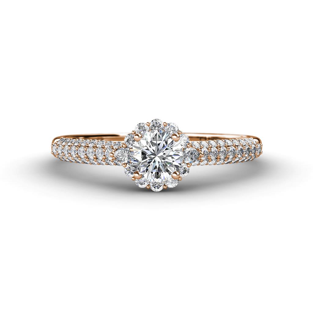 Christy Classic Round Lab Grown and Mined Diamond 3 Row Shank Halo Engagement Ring 