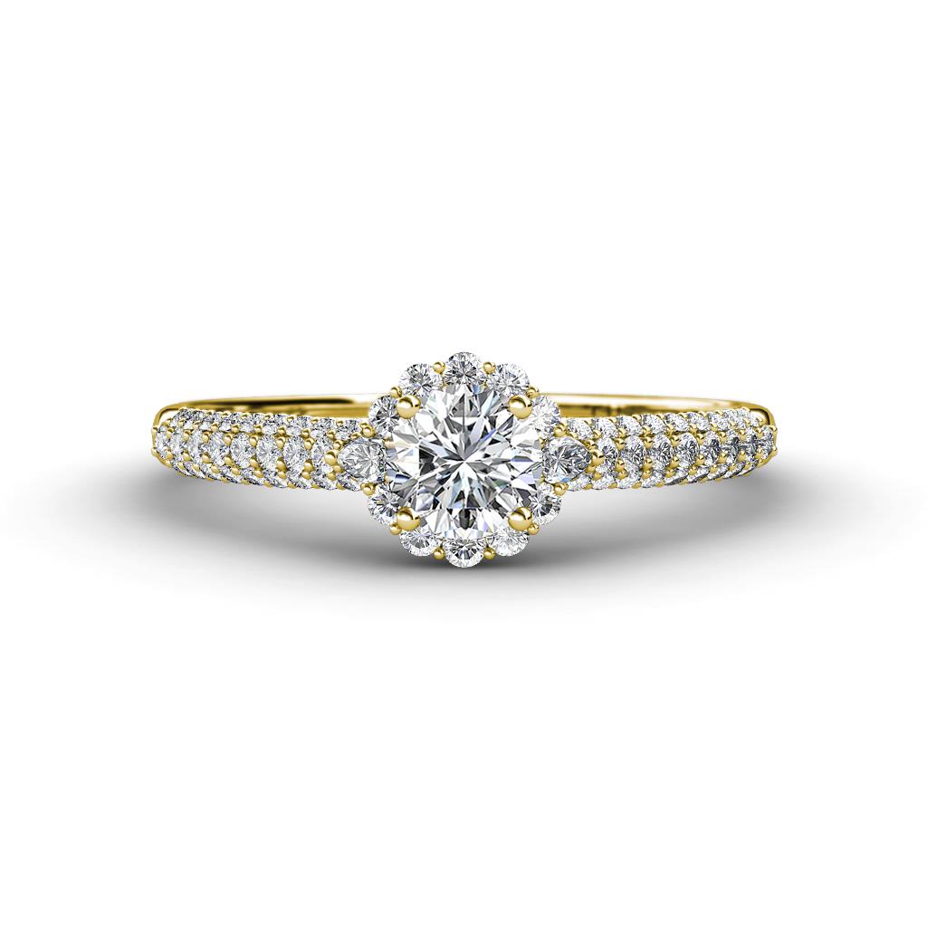 Christy Classic Round Diamond 3 Row Shank Halo Engagement Ring 