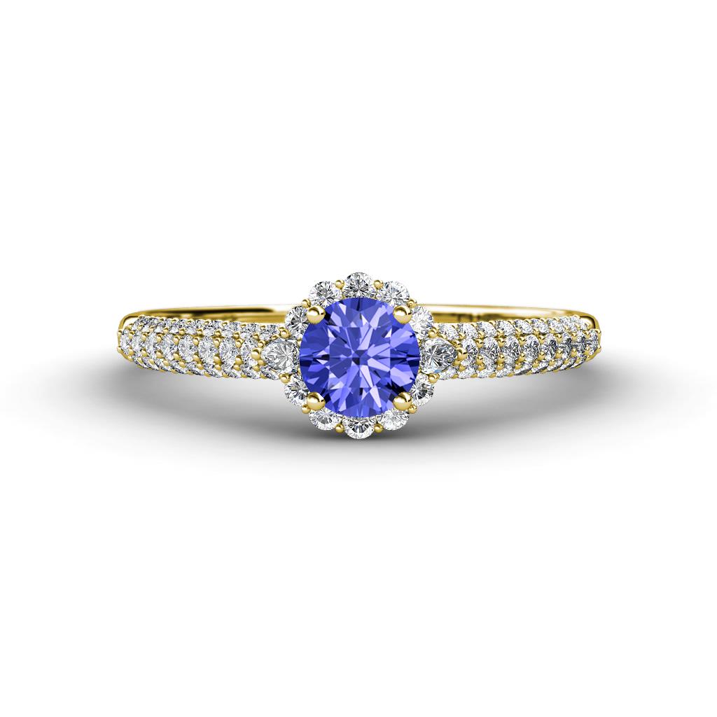 Christy Classic Round Tanzanite and Diamond 3 Row Shank Halo Engagement Ring 