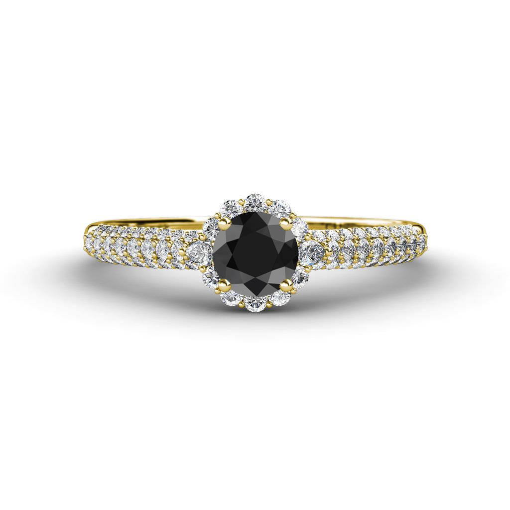 Christy Classic Round Black and White Diamond 3 Row Shank Halo Engagement Ring 