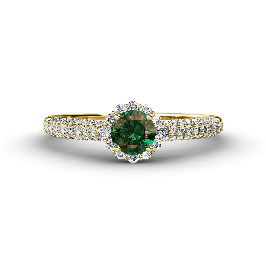 Christy Classic Round Diamond and Lab Created Alexandrite 3 Row Shank Halo Engagement Ring 