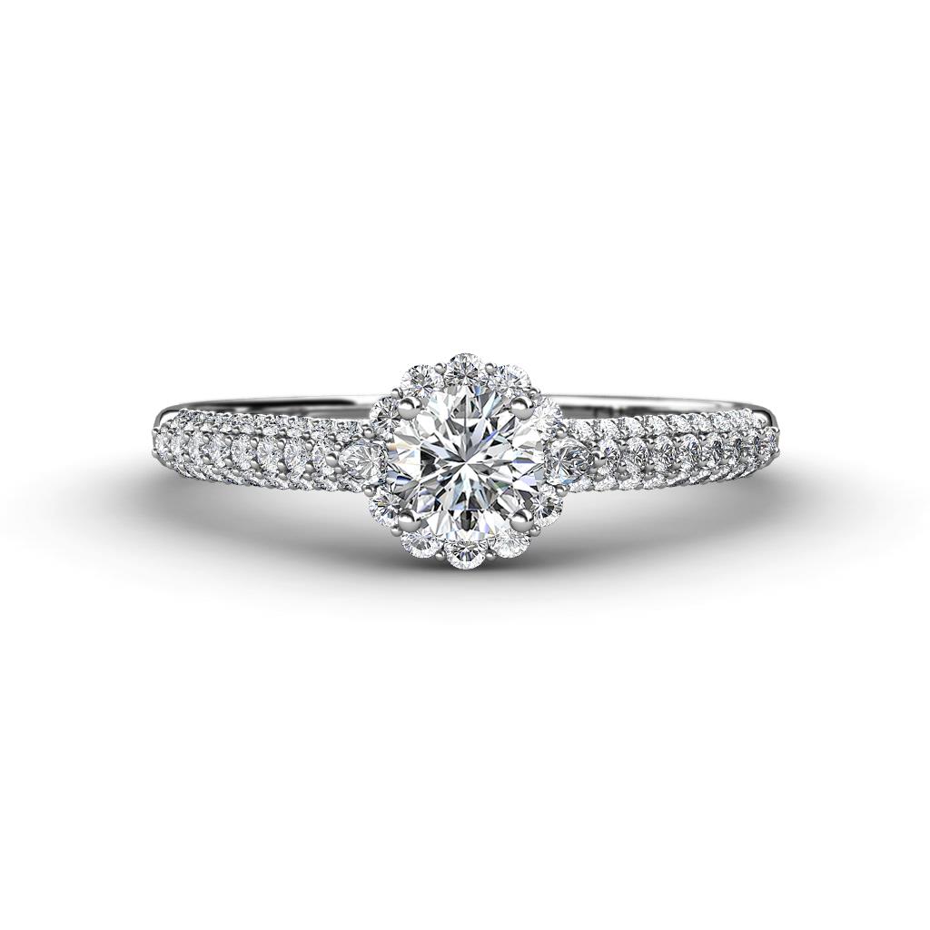 Christy Classic Round Lab Grown and Mined Diamond 3 Row Shank Halo Engagement Ring 