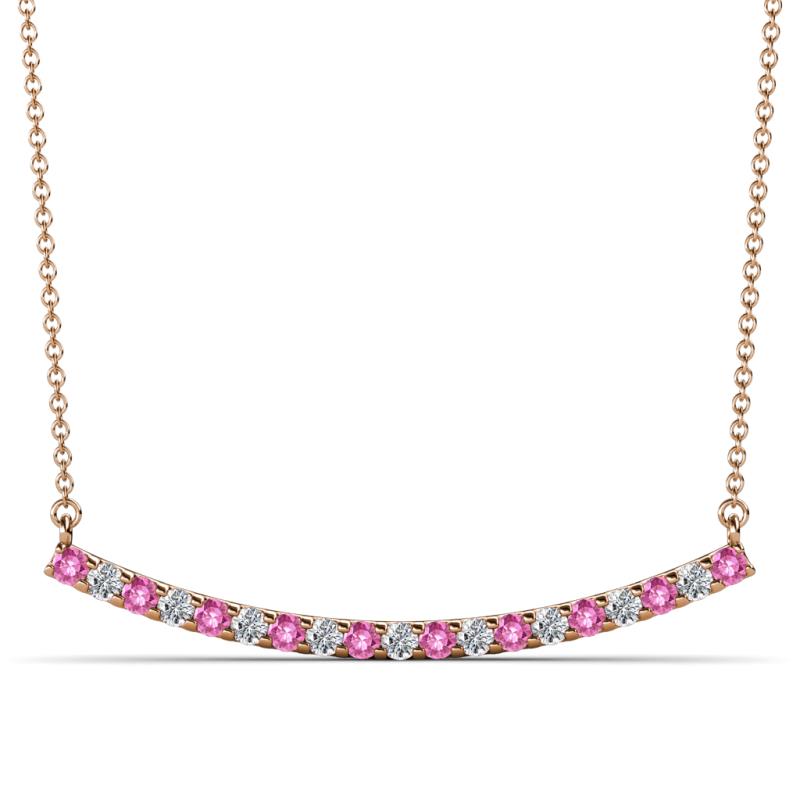 Nancy 2.00 mm Round Pink Sapphire and Diamond Curved Bar Pendant Necklace 