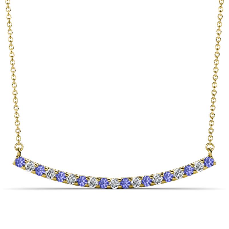 Nancy 2.00 mm Round Tanzanite and Diamond Curved Bar Pendant Necklace 